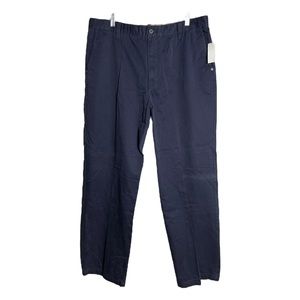 Cluett MacArthur Chino Pants Navy Blue‎ Flat Front Straight Leg Khakis Trousers